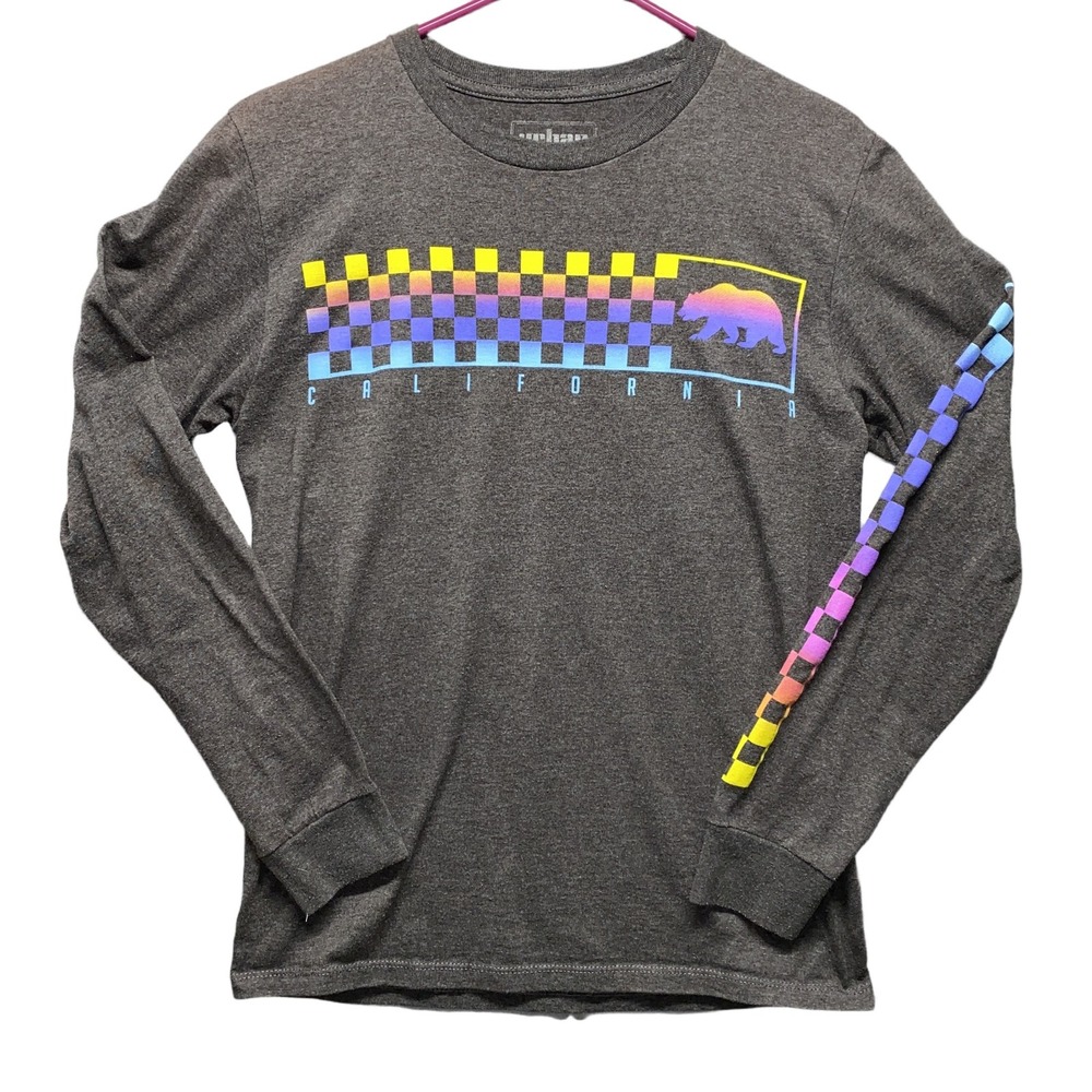 Urban Pipeline Mens S Heather Grey California Graphic T-Shirt Checkered Print